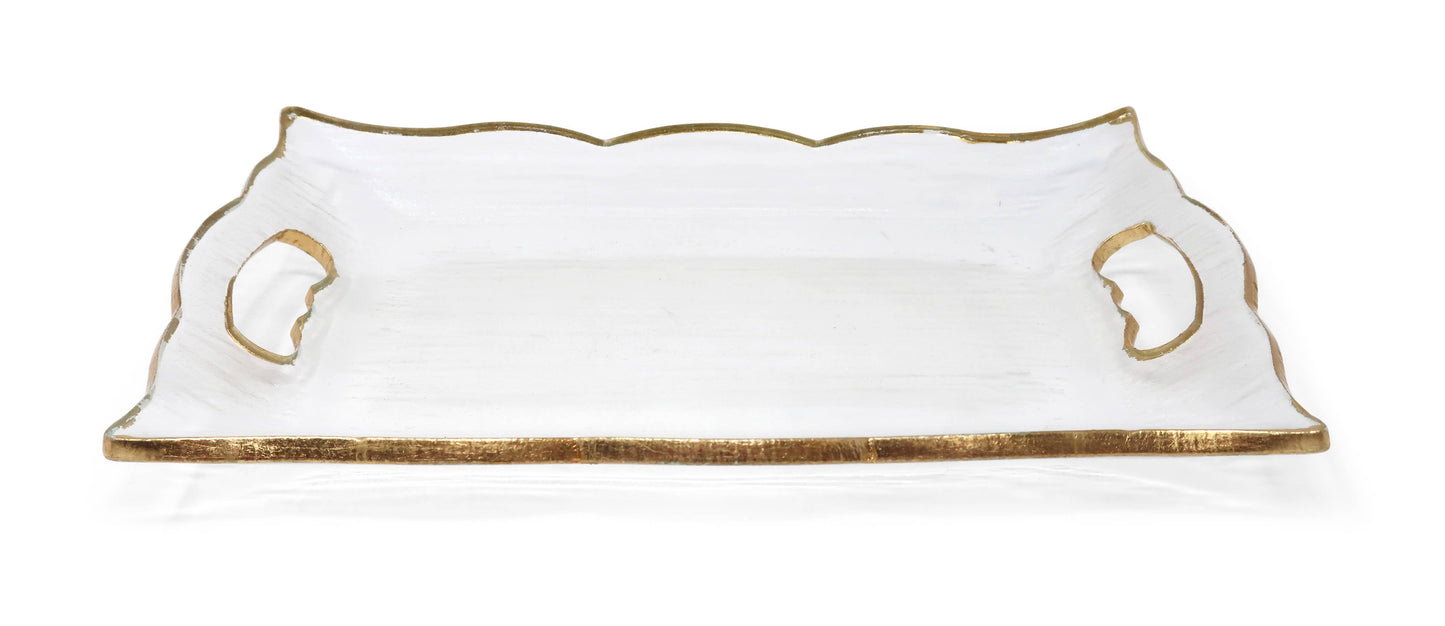 Rectangular Glass Tray with Handles and Gold Rim: Small