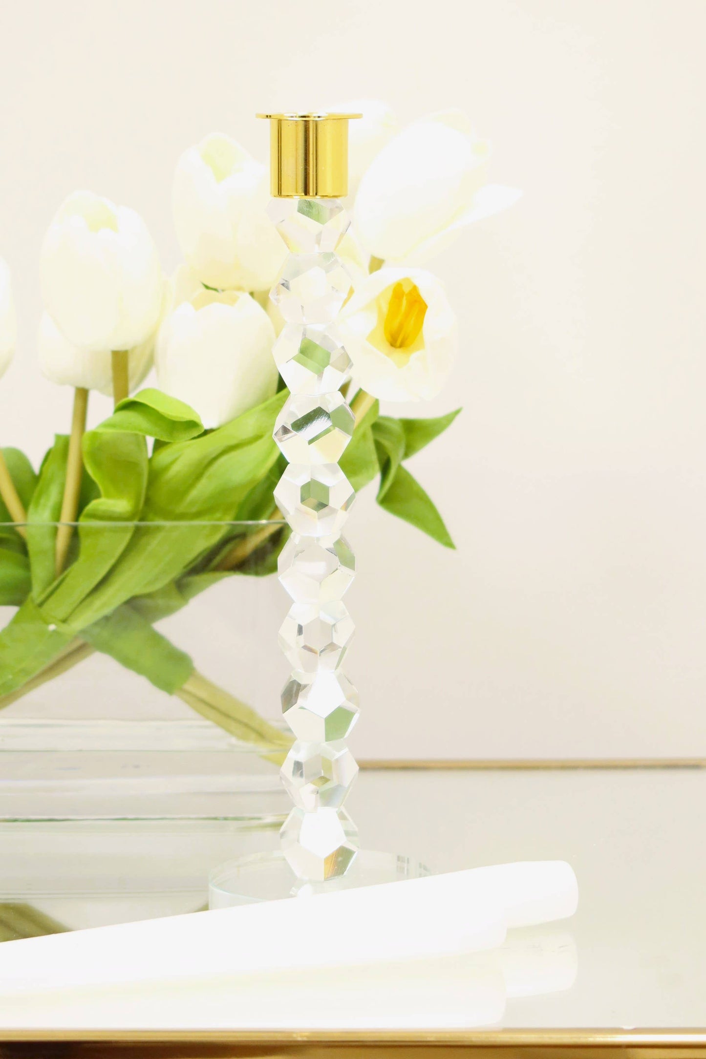 Crystal Dimensional Candlestick w Silver/Gold Tip (2 Sizes): Gold / Large