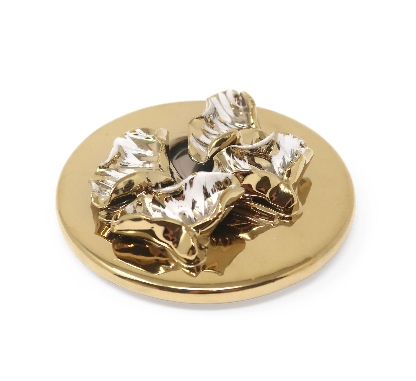 Round Gold Decorative Box With Flower Design Lid: Center Flower
