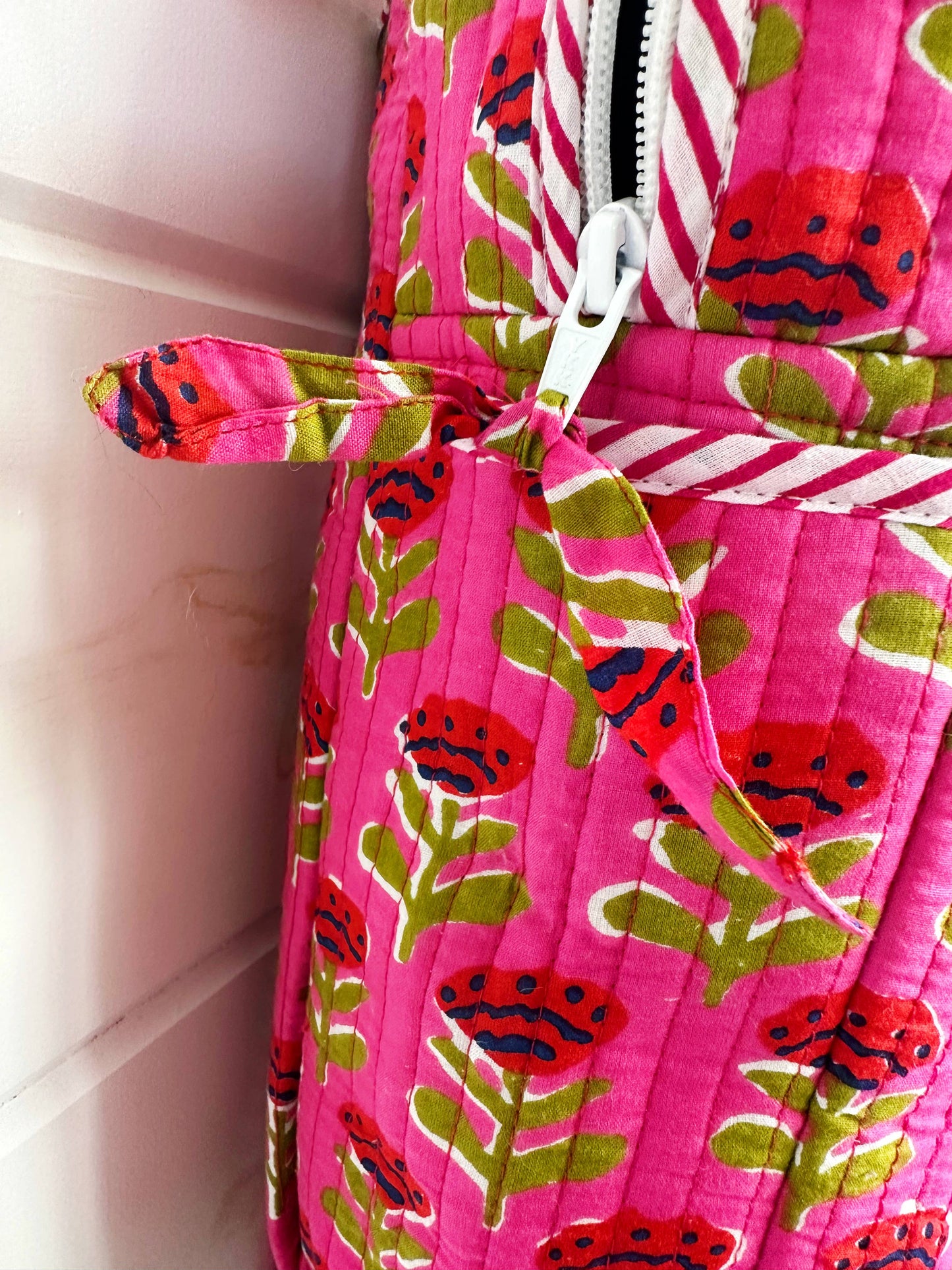 Handmade Quilted Backpack | Pink Floral Print Backpack Bag