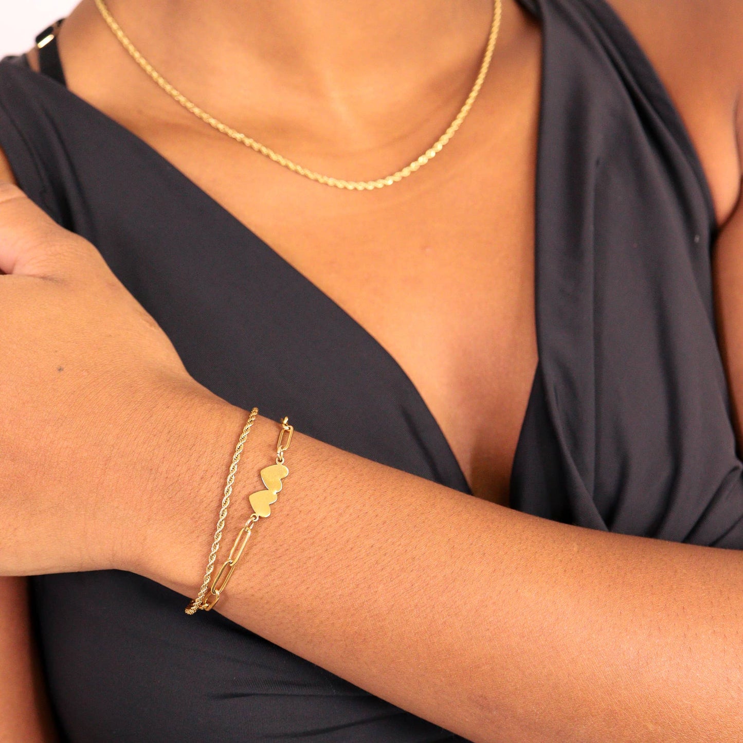 Rope Chain Bracelet / Anklet - Gold, Silver, Black: Gold / 6+2" / 4mm