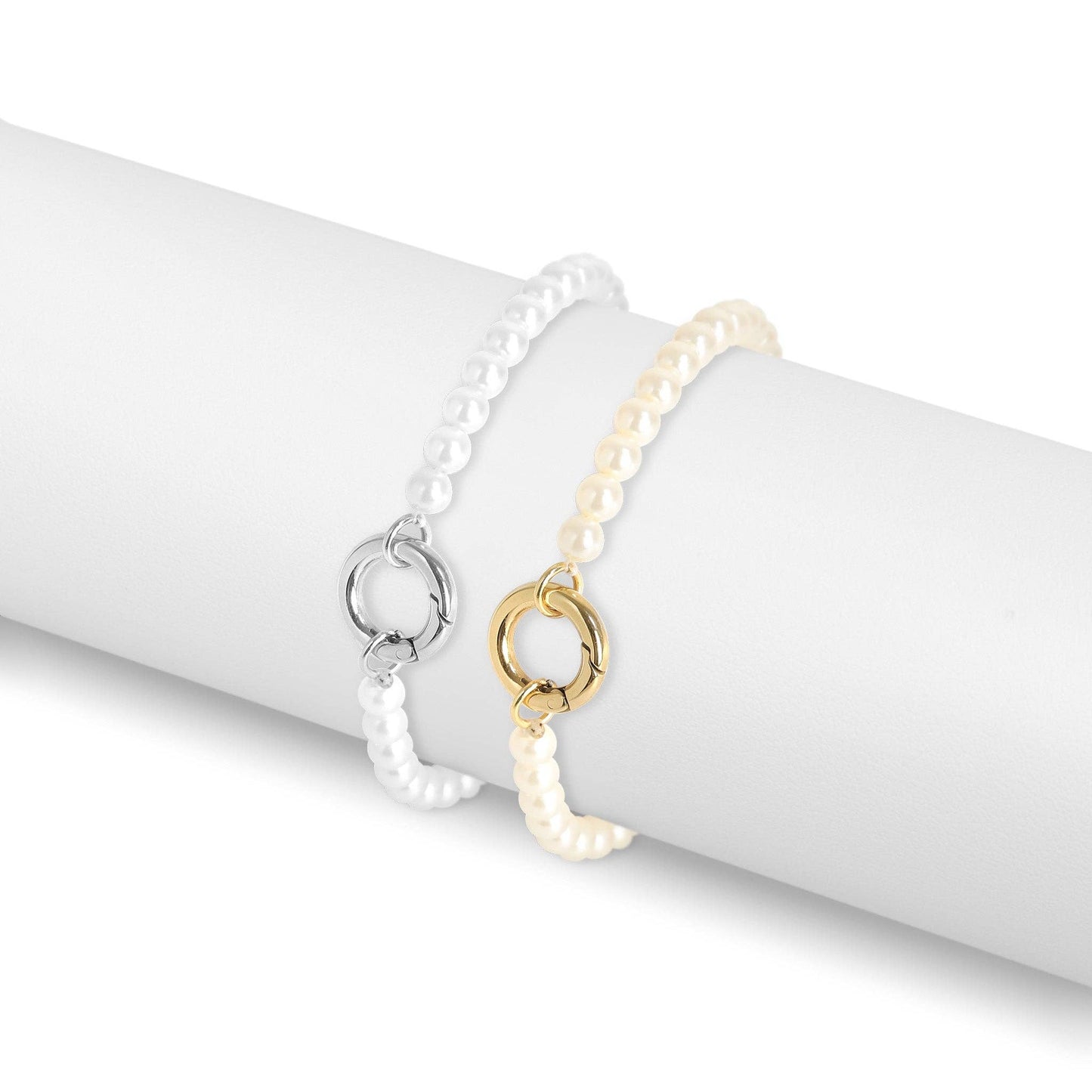 Beaded Pearl Charm Holder Bracelet: Kiska / Gold