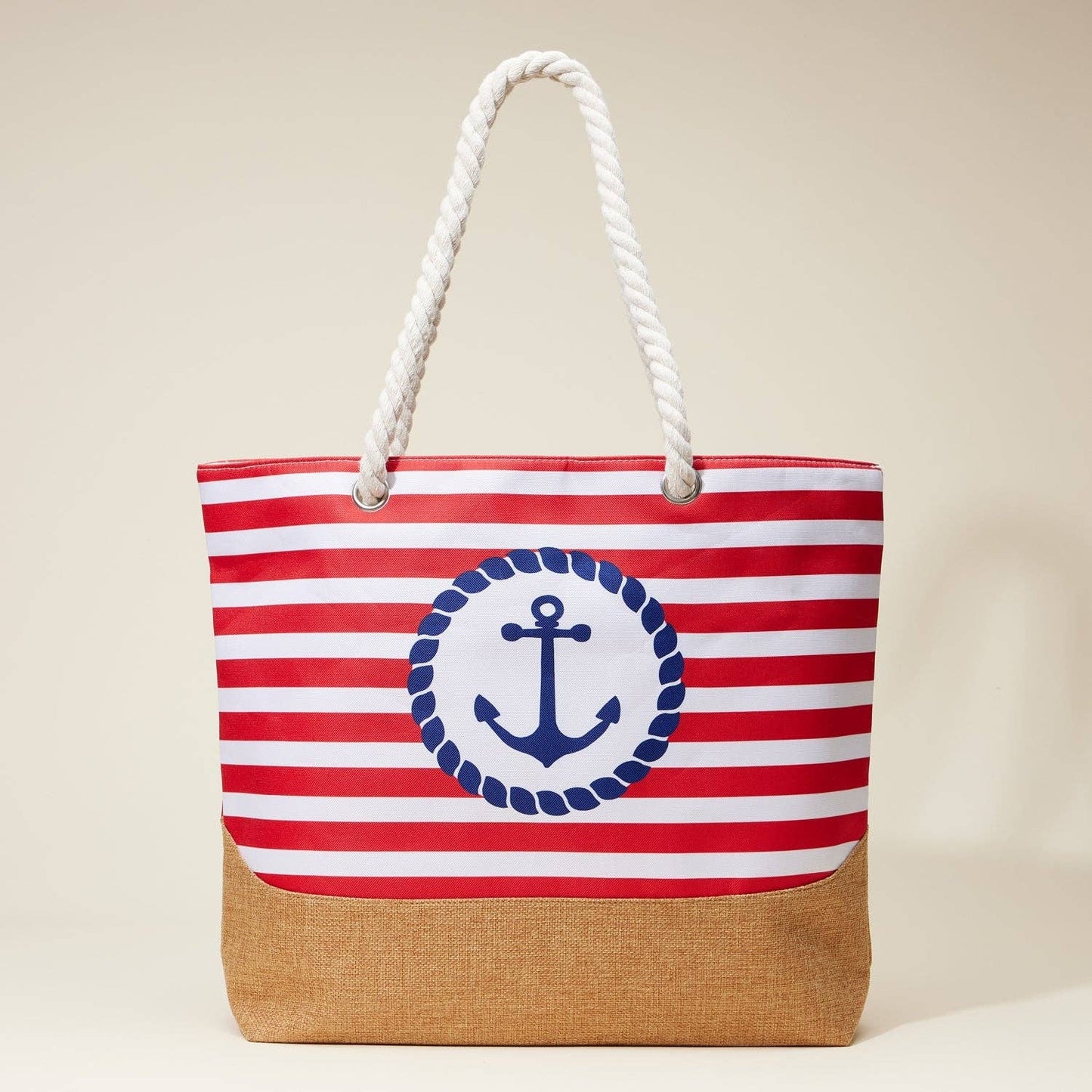 Coastal Chic Nautical Anchor & Stripe Beach Tote: Blue / One / 5DG78011