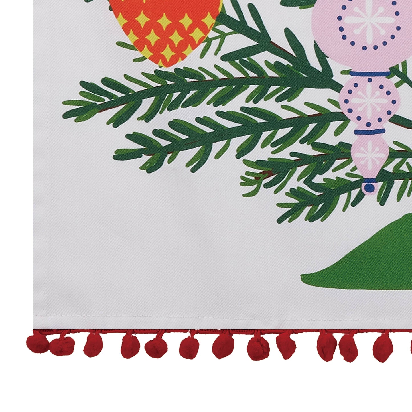 Vintage Christmas Tree W/Pom Pom Printed Towel
