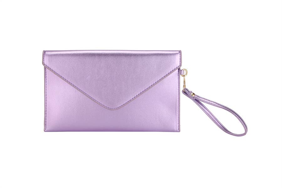 Ladies Smooth Flat Envelope Clutch Evening Handbag: Pink