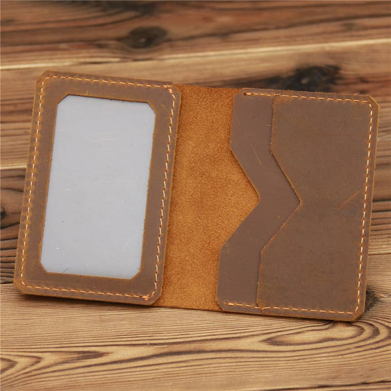 Genuine Leather Wallet, Handmade Wallet with ID Window: Brown
