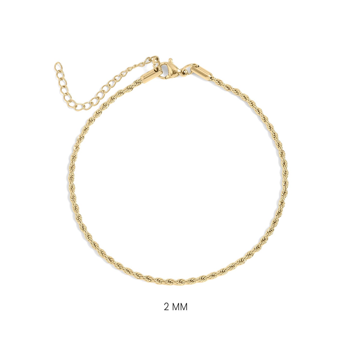 Rope Chain Bracelet / Anklet - Gold, Silver, Black: Gold / 6+2" / 4mm