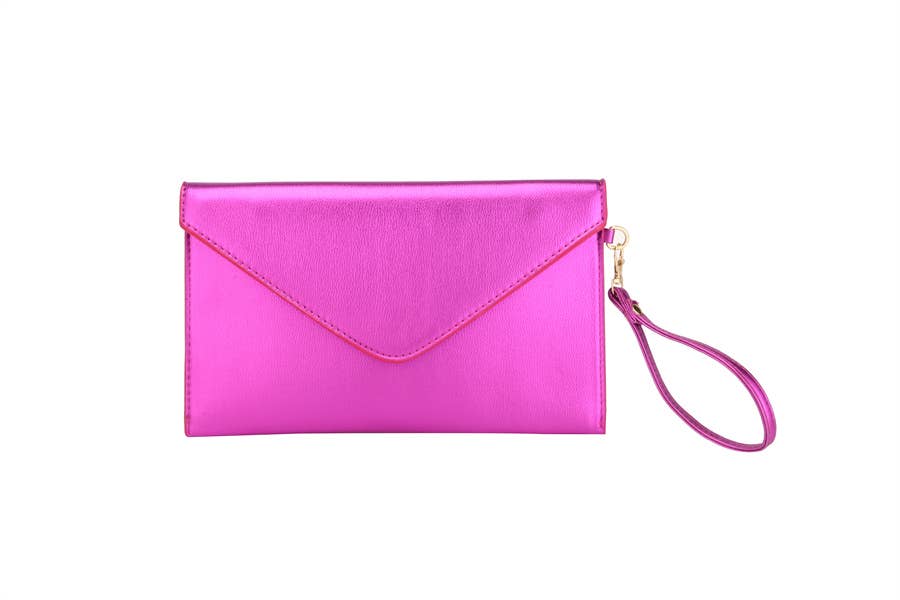 Ladies Smooth Flat Envelope Clutch Evening Handbag: Pink