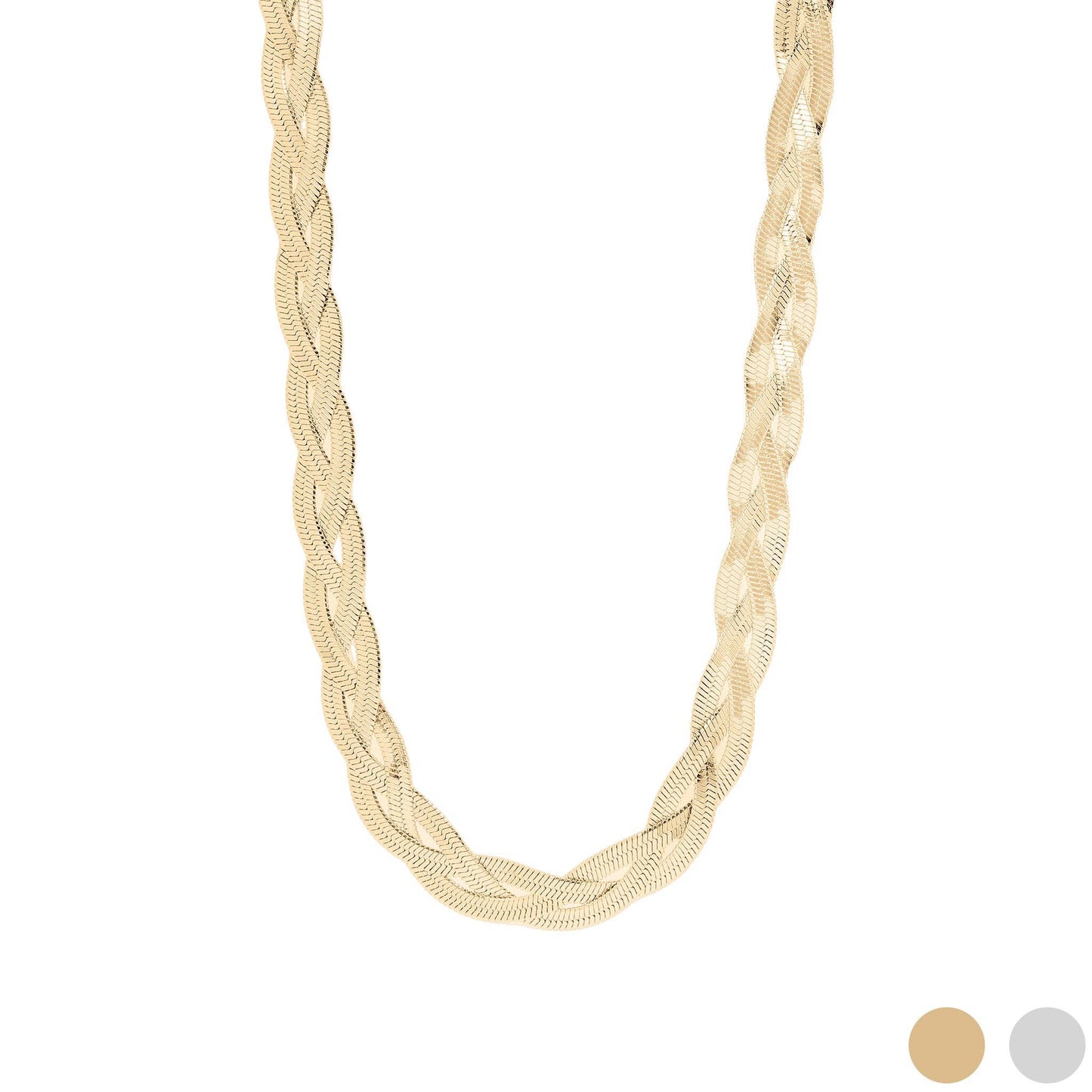18K Gold PVD Stainless Steel Interwoven Herringbone Chain Necklace: Stainless