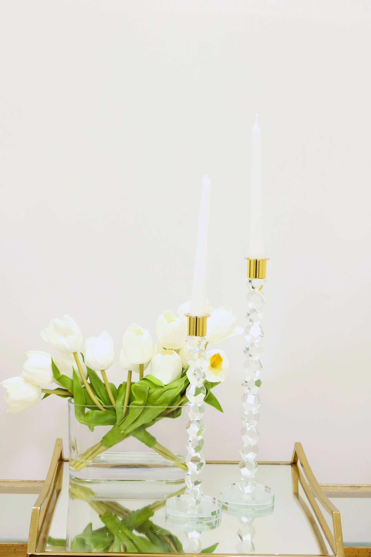 Crystal Dimensional Candlestick w Silver/Gold Tip (2 Sizes): Gold / Large