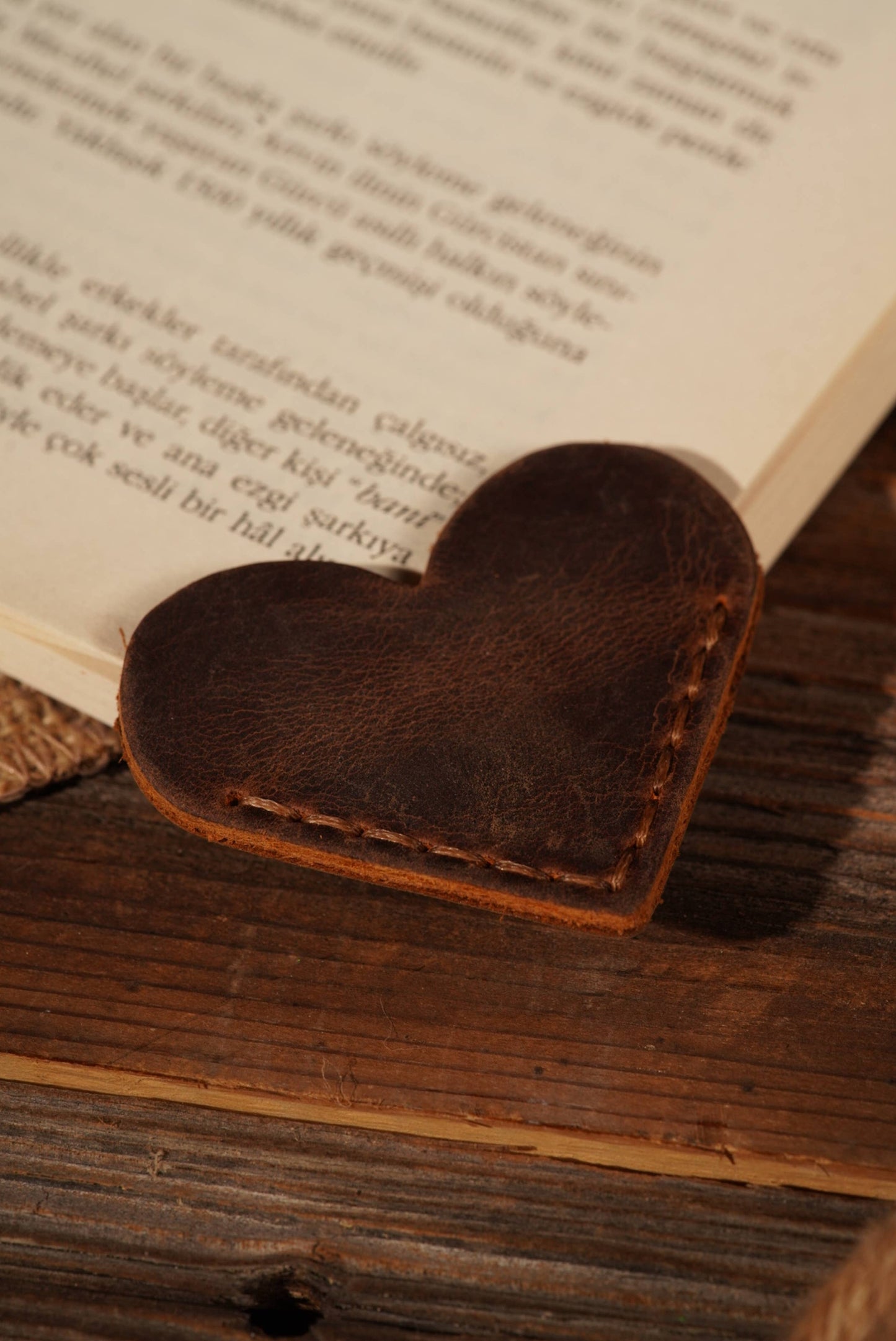 Leather Heart Bookmark, Reader Gift, Book accessories: Red / Heart Shaped