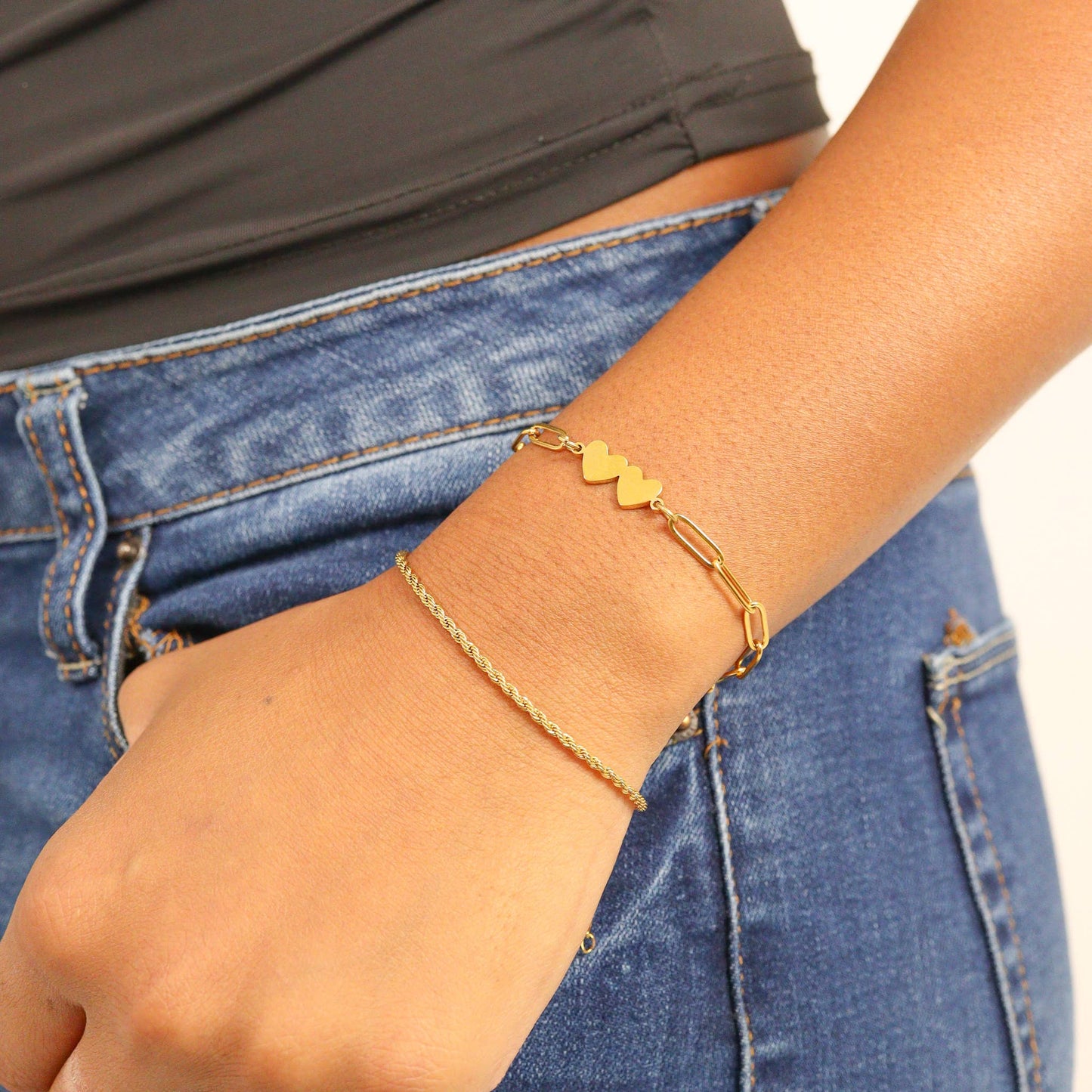 Rope Chain Bracelet / Anklet - Gold, Silver, Black: Gold / 6+2" / 4mm