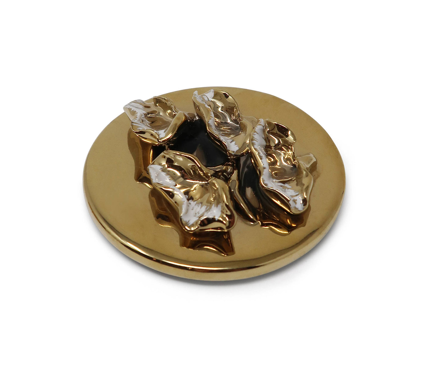 Round Gold Decorative Box With Flower Design Lid: Center Flower