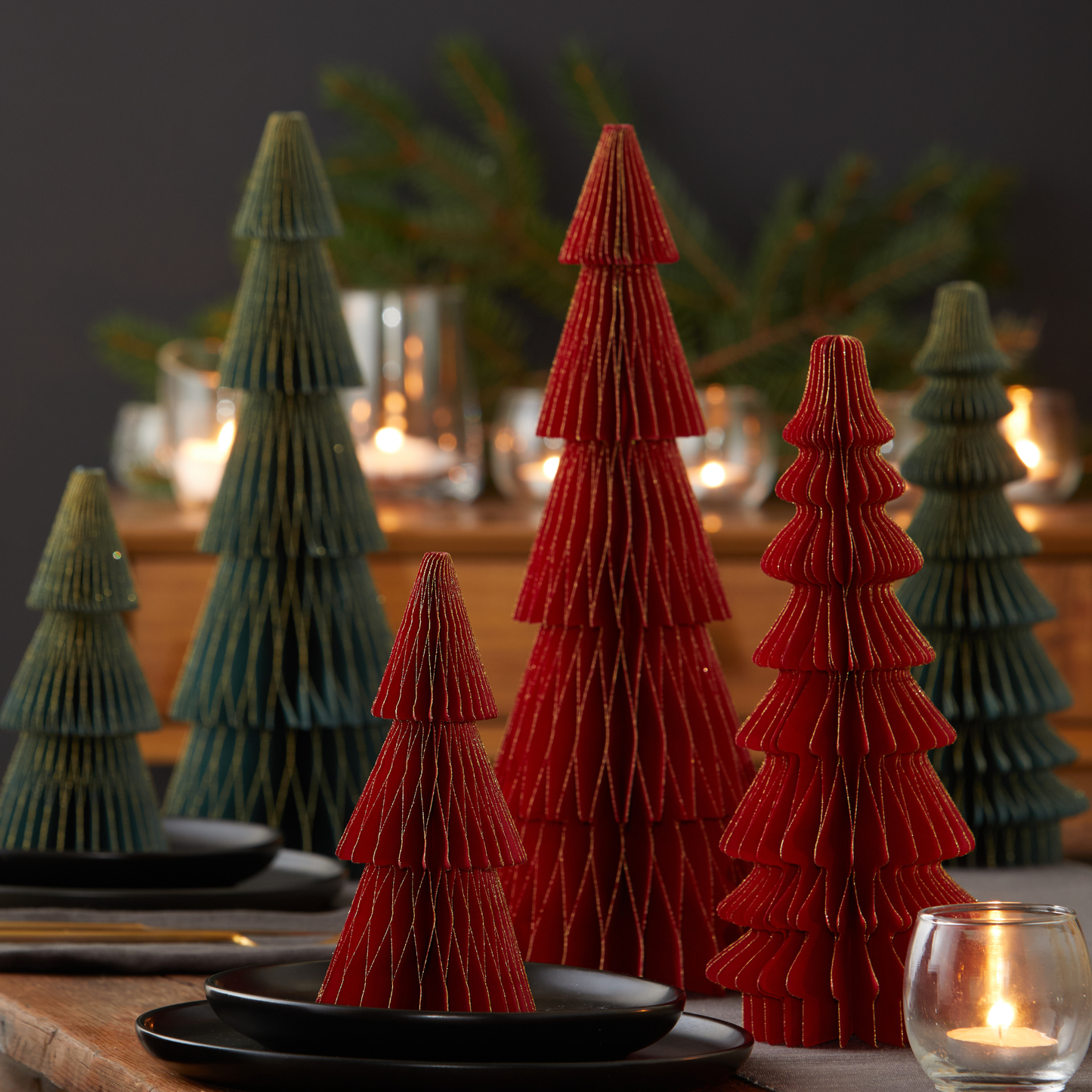 Honeycomb trees, vintage folding paper, Christmas, Winter: Set 3 Gold