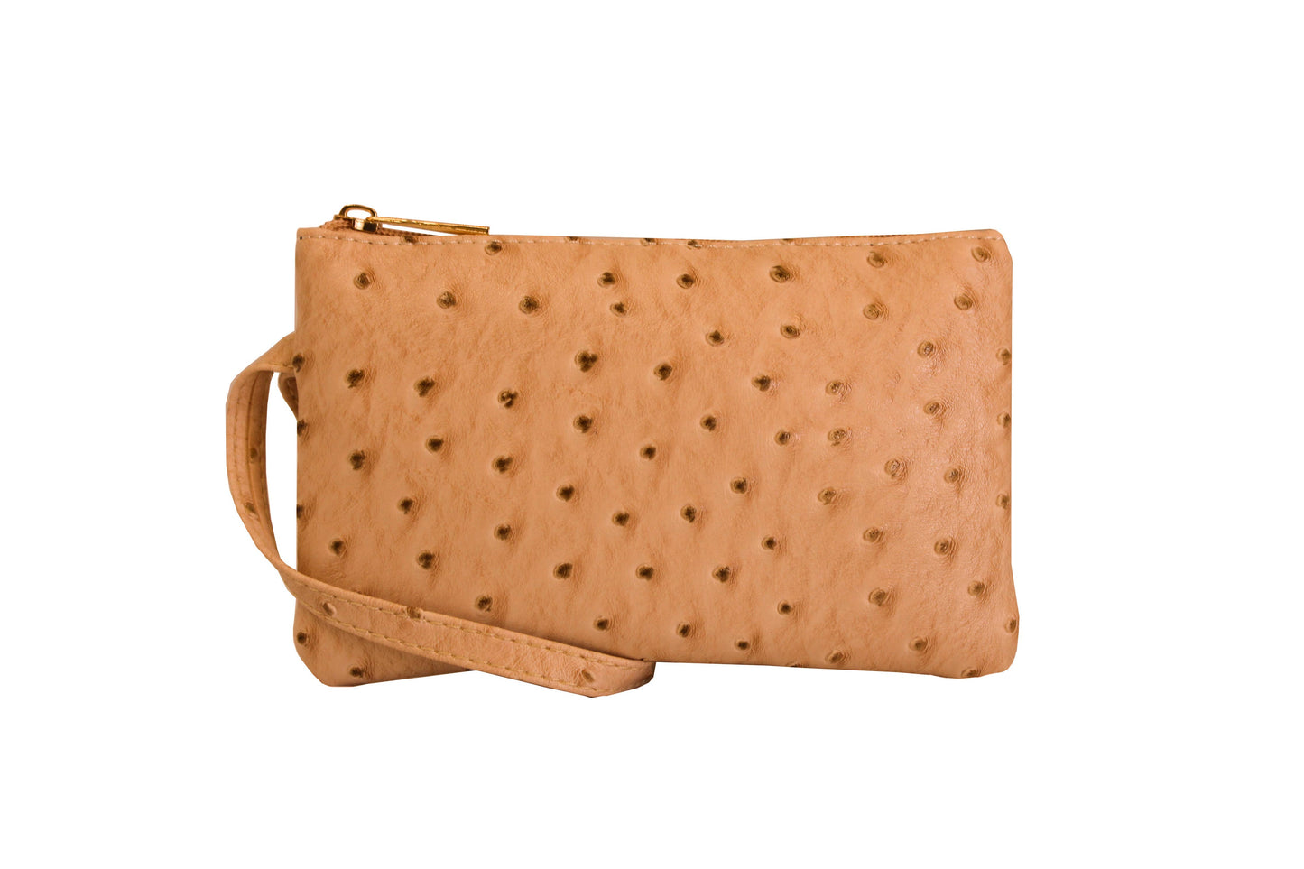Vibrant Ostrich Wristlet: Camel
