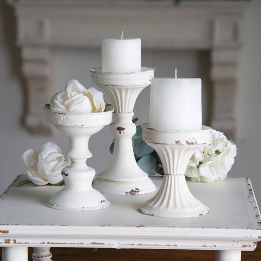 VIP Metal 8 in. White Candle Holder Set of 3