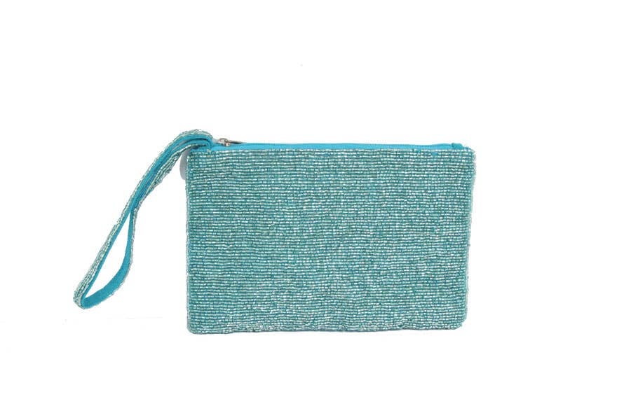 Fully Beaded Ladies Wristlet Wallet: Gold