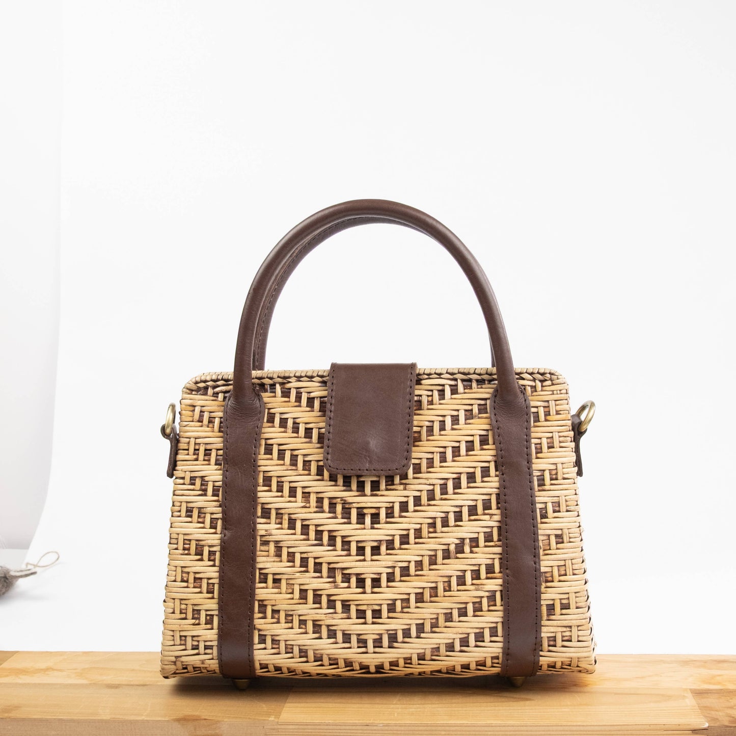 NEW Medium Rattan Handbag with Leather Trim