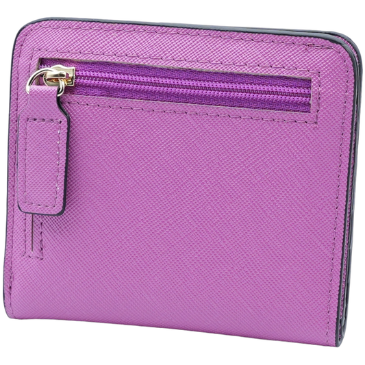 Women's Small Compact Bifold Luxury Wallet With Window ID: Purple