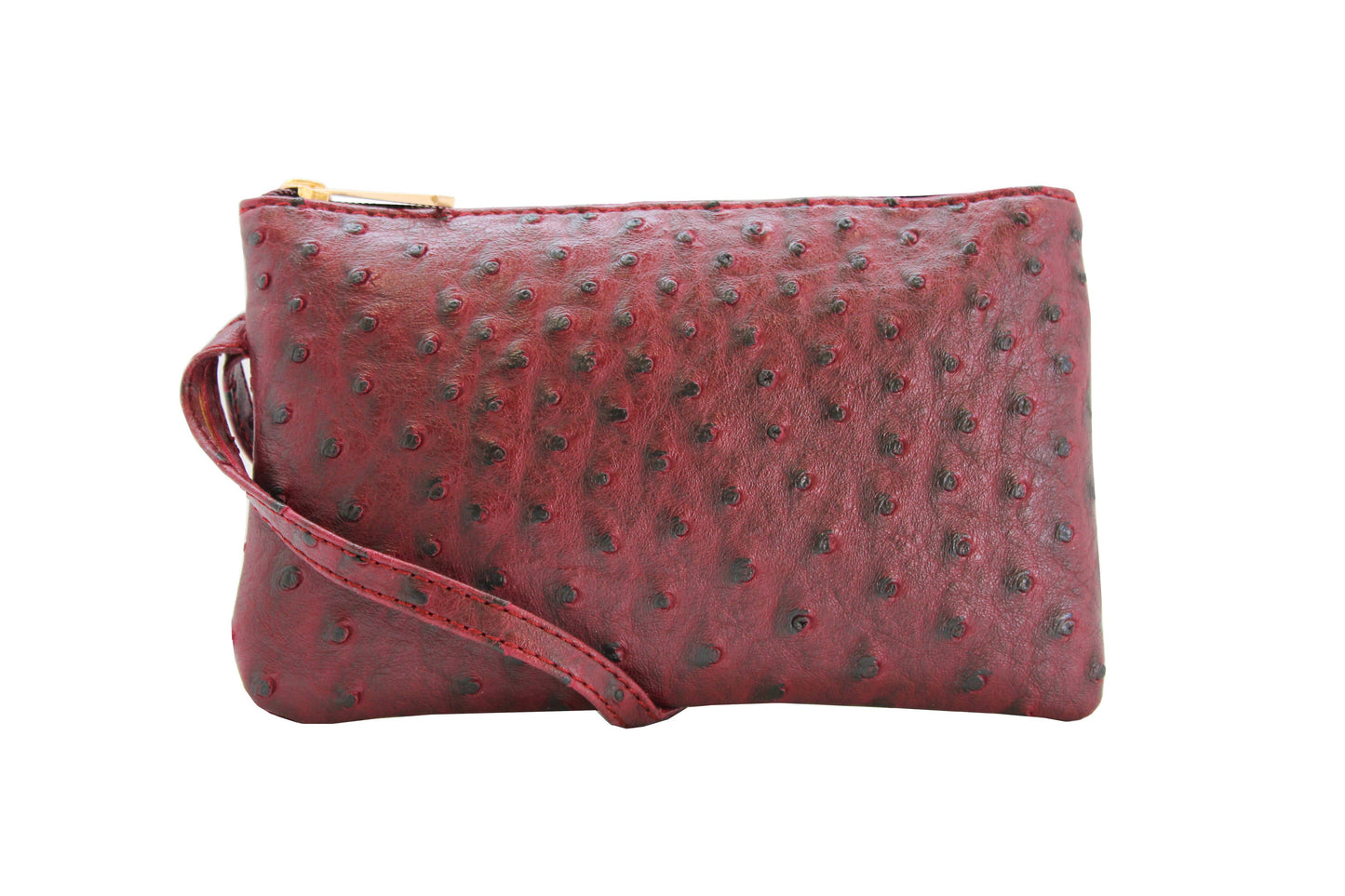 Vibrant Ostrich Wristlet: Taupe