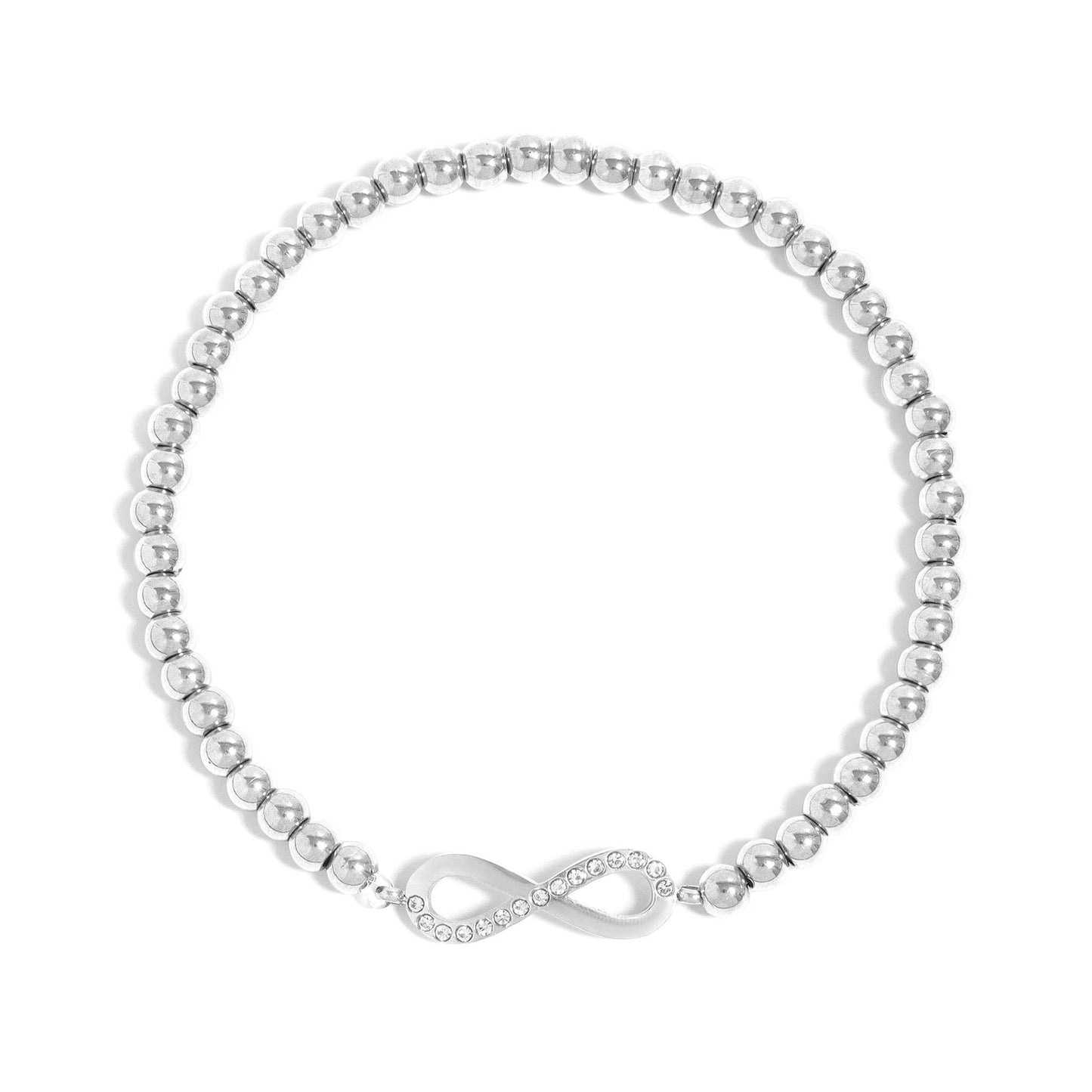 18K Gold PVD Stainless Steel Stone Infinity Sign Metal Beaded Stretch Bracelet: Gold