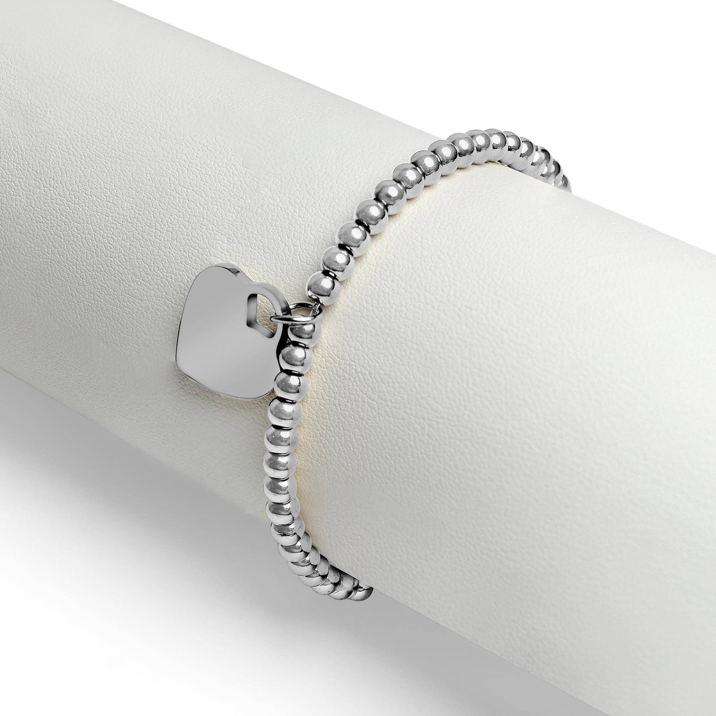 18K PVD Coated Stainless Steel Heart And Bead Stretch Bracelet: Stainless Steel