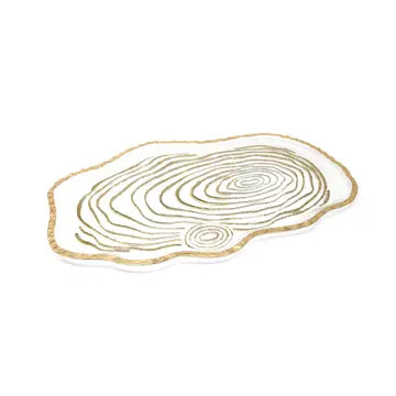 Glass Oval Tray With Gold Grained Design