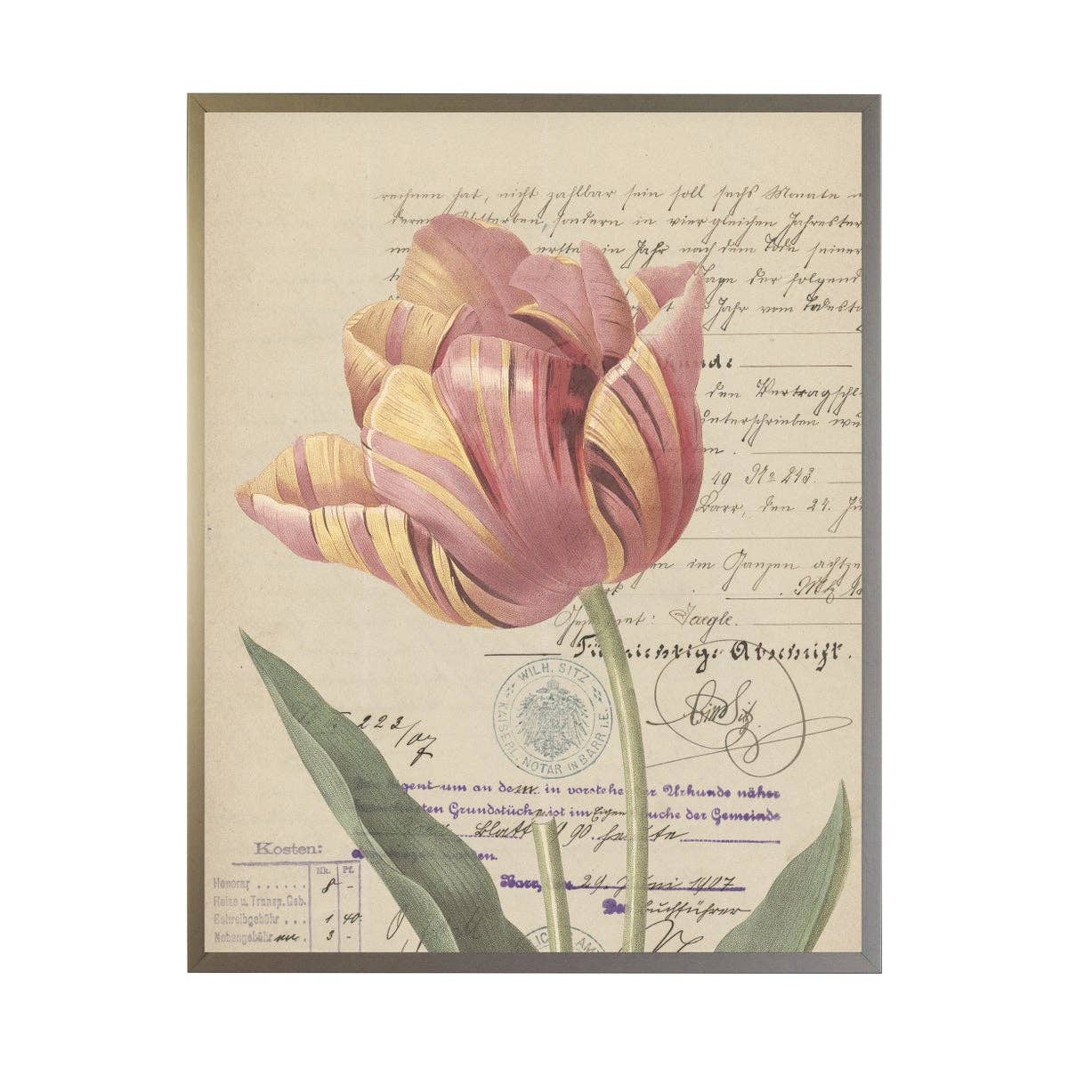Yellow And Pink Tulip: Silver With Bead / 10" X 8"
