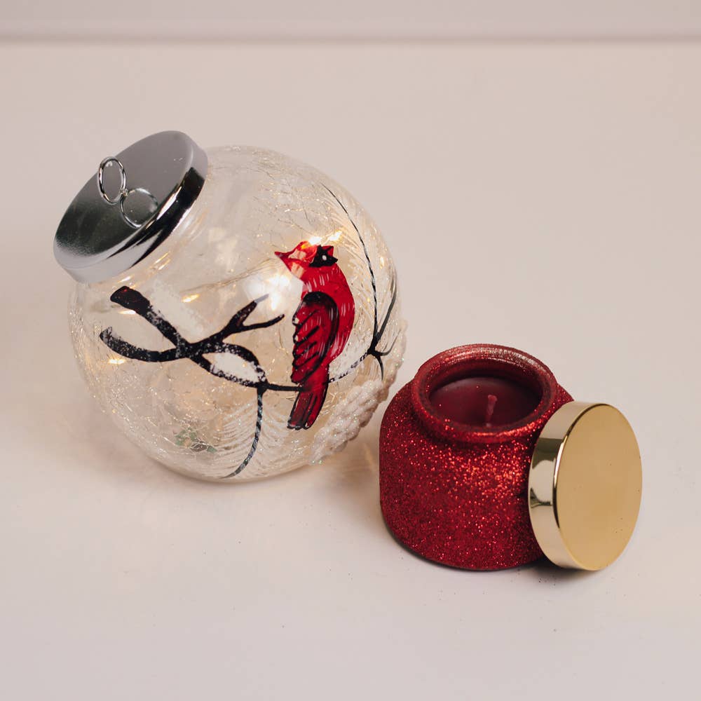 Snowy Cardinal LED Ornament & Candle Gift Set