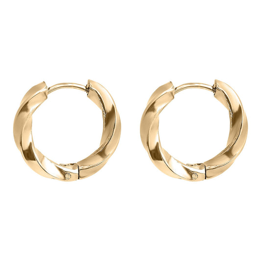 18K Gold PVD Stainless Steel Textured Twisted Huggie Hoop Earrings / ERJ0026: Gold / 18mm