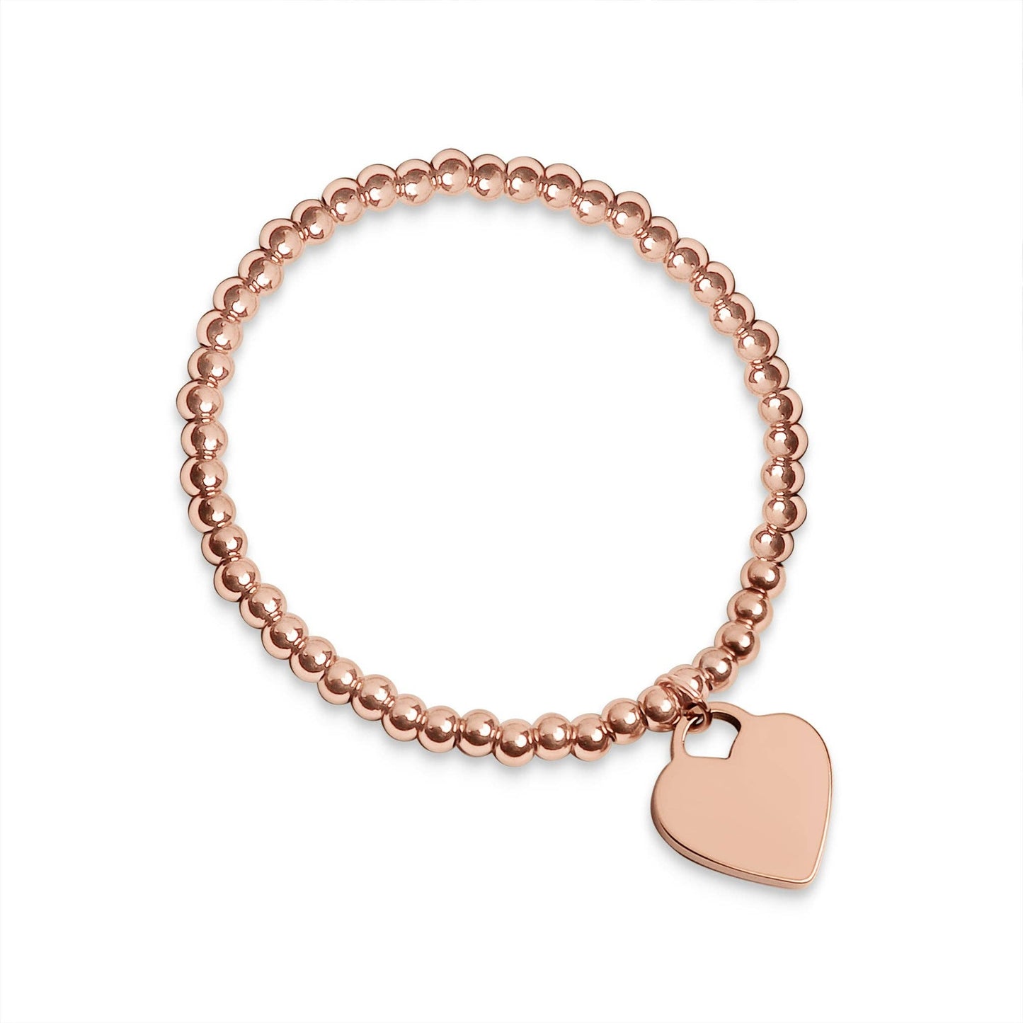 18K PVD Coated Stainless Steel Heart And Bead Stretch Bracelet: Stainless Steel