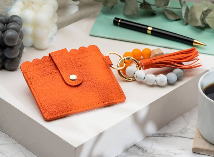 Leather Keychain Wallet With Wristlet Bangle Bracelet: Pink