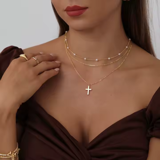 Layered Gold Cross necklace - Faith Based Jewelry