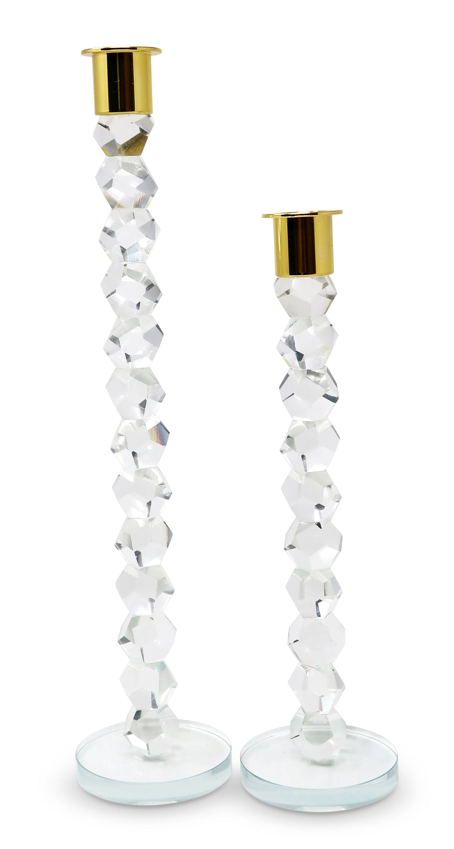 Crystal Dimensional Candlestick w Silver/Gold Tip (2 Sizes): Gold / Large