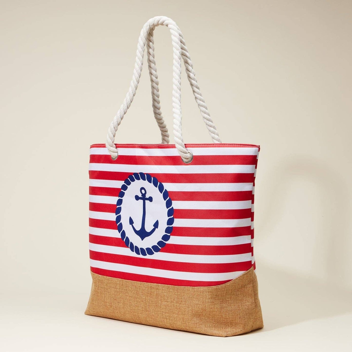 Coastal Chic Nautical Anchor & Stripe Beach Tote: Blue / One / 5DG78011