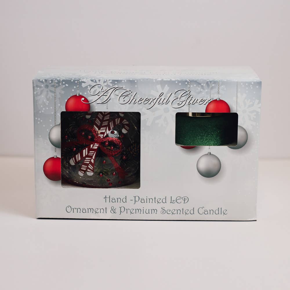 Candy Cane LED Ornament & Candle Gift Set
