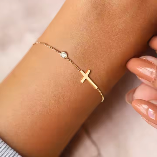 "A Blessing" Dainty Gold Cross Bracelet | Christian jewelry