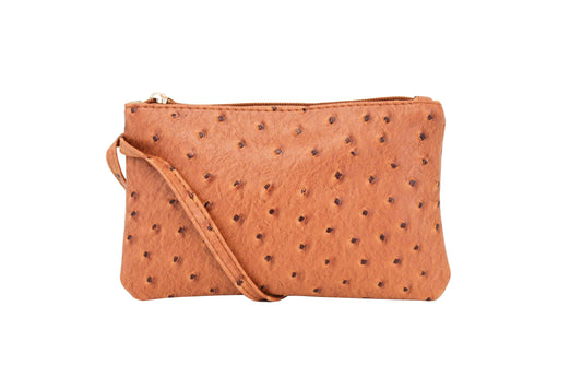 Vibrant Ostrich Wristlet: Camel