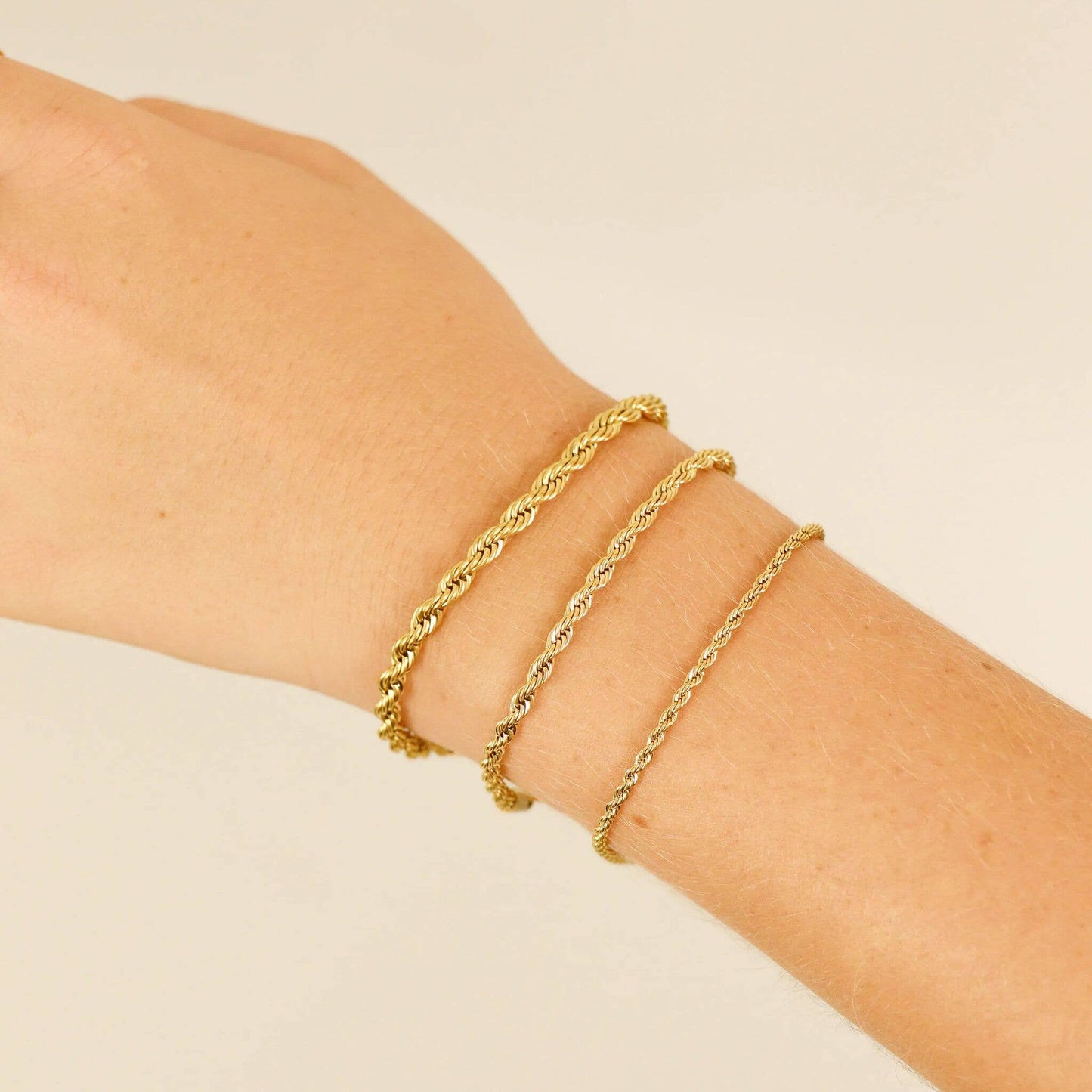 Rope Chain Bracelet / Anklet - Gold, Silver, Black: Gold / 6+2" / 4mm