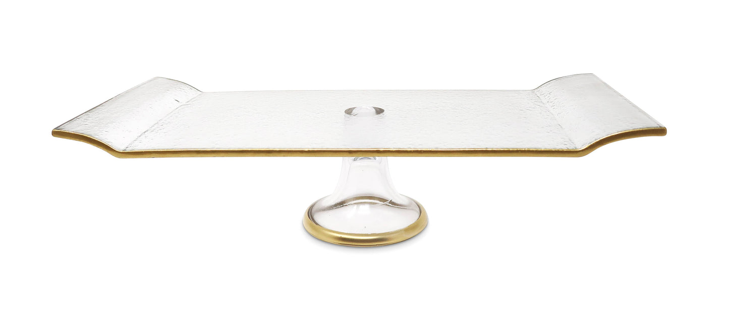 Footed Oblong Cake Plate With Gold Trim