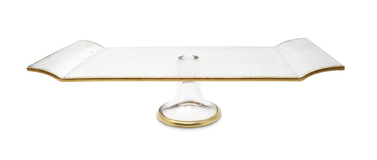 Footed Oblong Cake Plate With Gold Trim