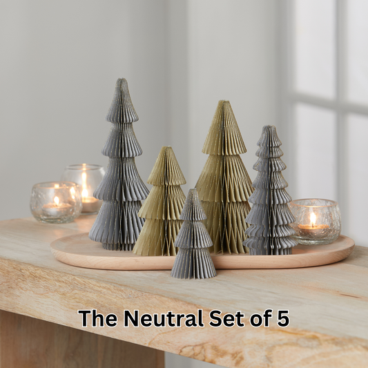 Honeycomb trees, vintage folding paper, Christmas, Winter: Set 5 Neutral