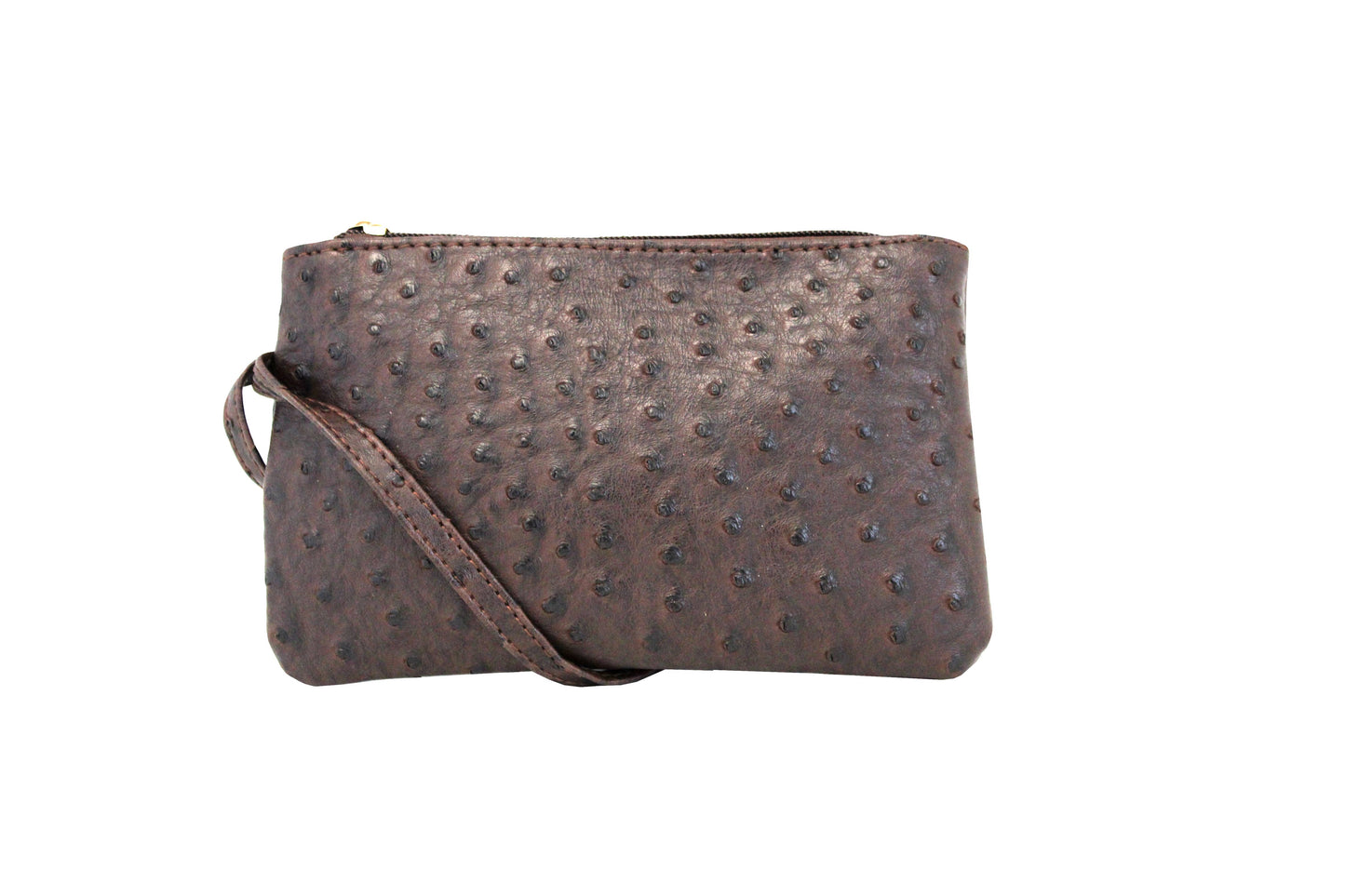 Vibrant Ostrich Wristlet: Taupe