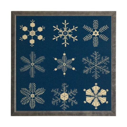 Vintage Snowflake Illustrations On A Navy Background: Silver With Bead / 8" X 8"