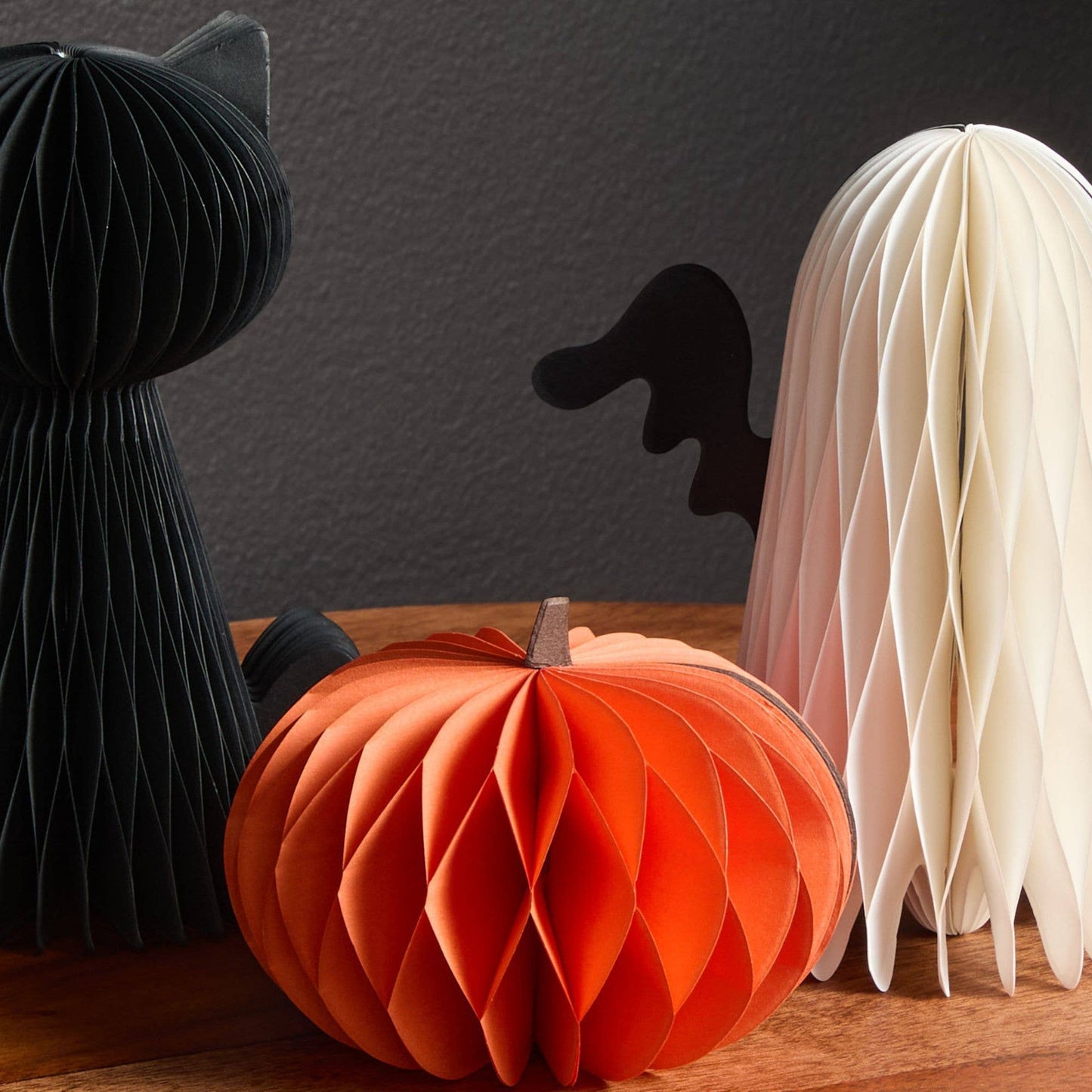 Honeycomb Pumpkin Autumn Shelf Sitter, Halloween Table, Cat: Set 3 pumpkins