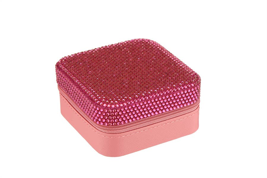 Ladies Rhinestone Multi Compartment Jewelry Box: Pink