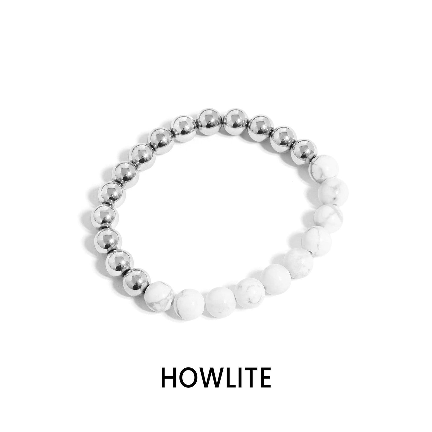 18K Gold PVD Stainless Steel Semi Precious Beaded Stretch Bracelets / SBB0355: Gold / Pearl