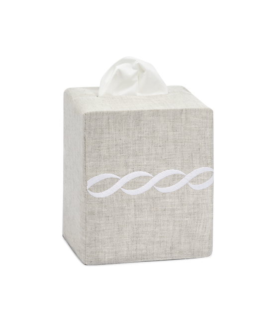 Greenwich Linen Chain Tissue Box Cover: White on Natural