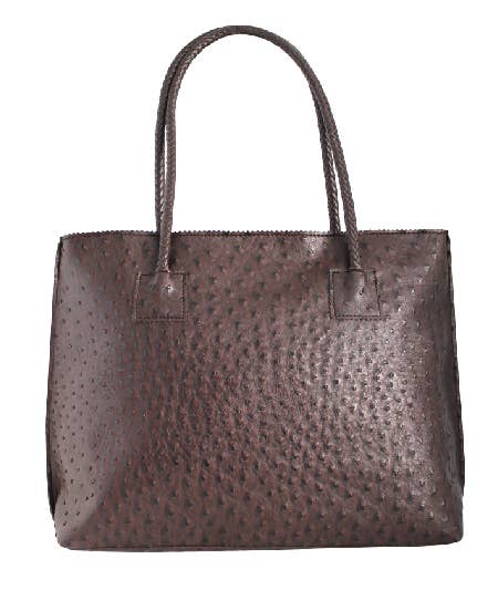Lightweight Ostrich Zippered Tote Bag: Camel
