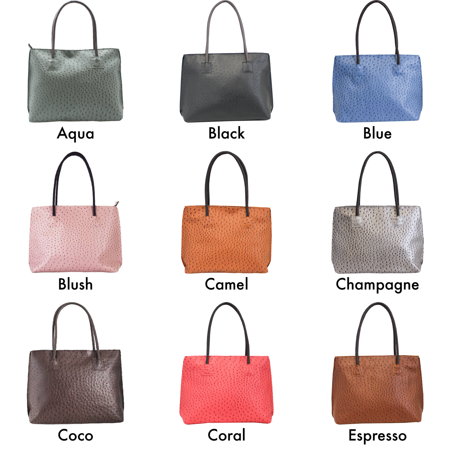 Lightweight Ostrich Zippered Tote Bag: Camel
